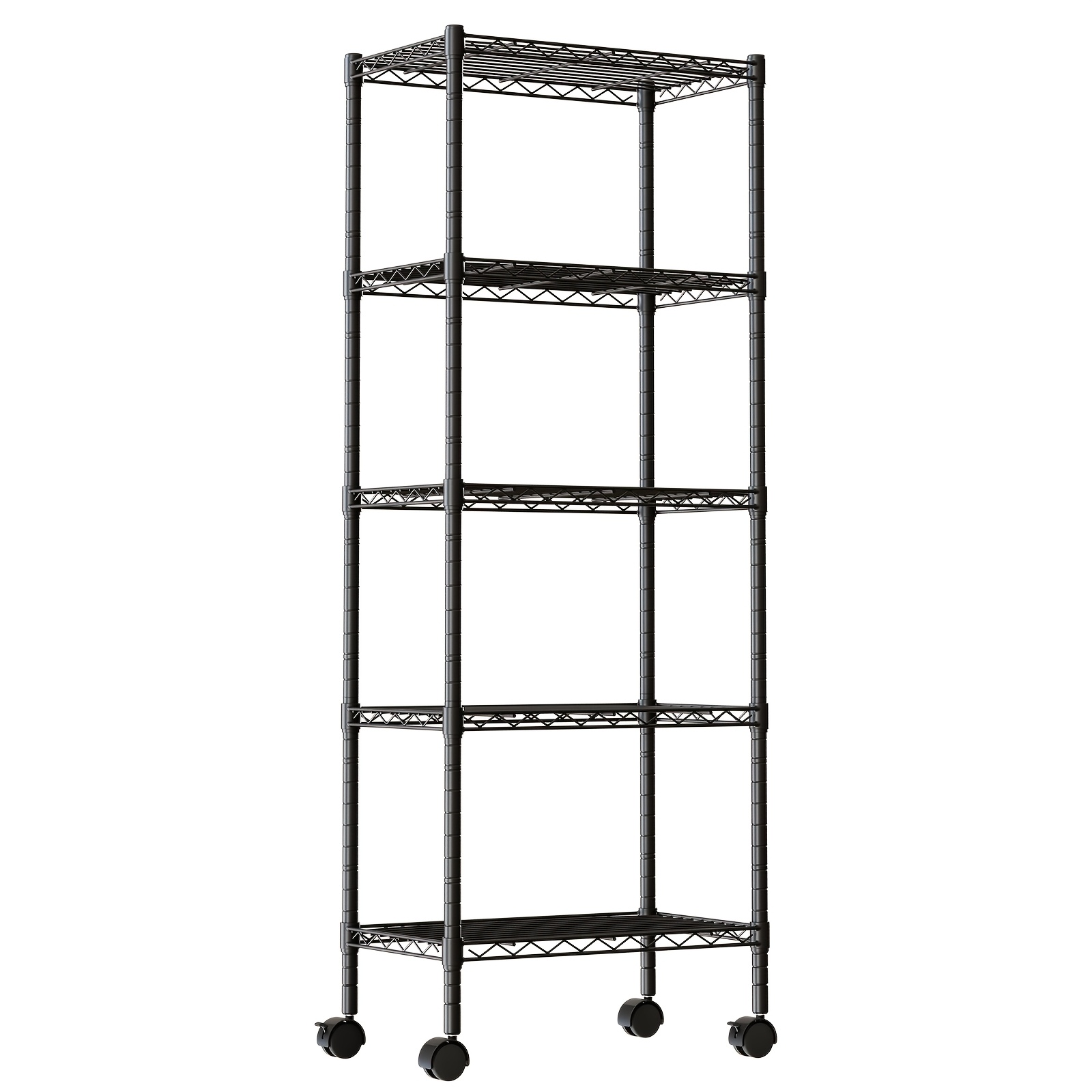 TEMU 3/4/5-tier Metal Wire Storage Shelves With Wheels, Heavy Duty Racks For Kitchen, Pantry, Garage And Bathroom, Black, Standing Shelf