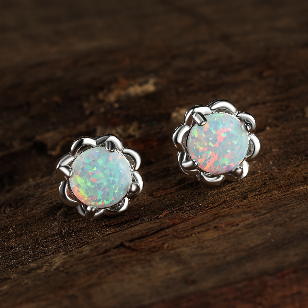 S925 Sterling Silver Opal Flower Stud Earrings for Ladies