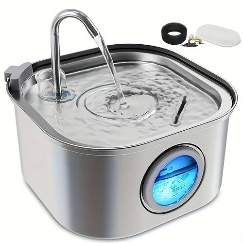 3 2l 108z automatic cat water fountain stainless steel pet water feeder dog water fountain with window multi filtration system silent suitable for easy to clean mode plug in cat and dog water feeder no 5v 1a plug