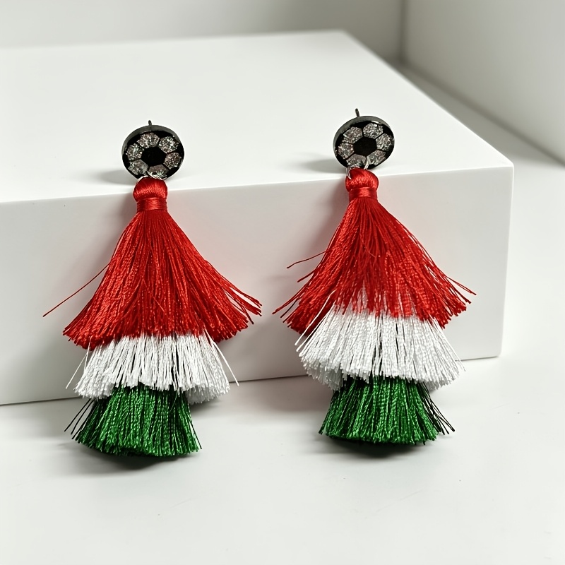 TEMU 2pcs Easy Elegant 2026 Long Tassel Women's Earrings Creative Flag-colored And Support Ear Jewelry