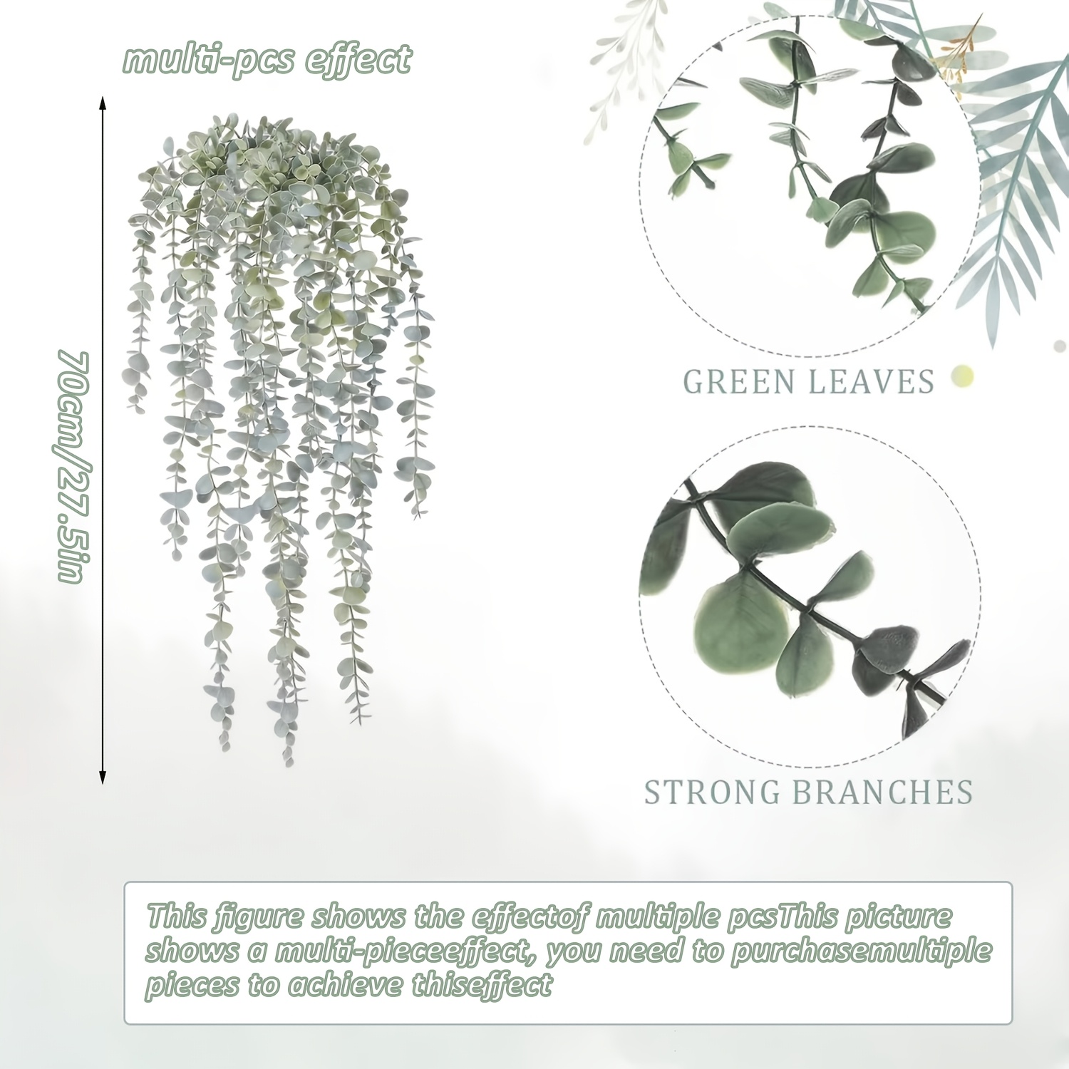 Image of 5pcs Artificial Hanging Eucalyptus Plants, Bohemian Ivy Plants, Suitable For Wedding Decorations, Bridal Gifts, Interior Decor Aesthetics, Wall Backdrops, Desks, Bathrooms