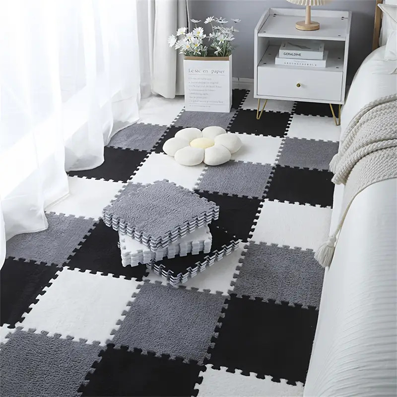 40 pièces, ensemble de tapis - forte , tapis de sol emboîtable en peluche, tapis de couverture complète pour chambre à coucher, tapis carré de couleur , grand tapis pour salon, chambre à coucher, table de chevet, 11.8*11.8 pouces 9