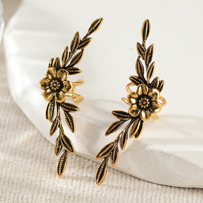TEMU Clips d'oreille tendance pour femmes avec motif floral , texture vintage, ambiance cadeau , boucles d'oreilles