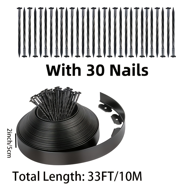 TEMU 33ft Black Plastic Lawn Edging Decor With 30 Heavy-duty Fixing Stakes, 2 Inches In Height. An Invisible Garden Edging Suitable For Lawns And