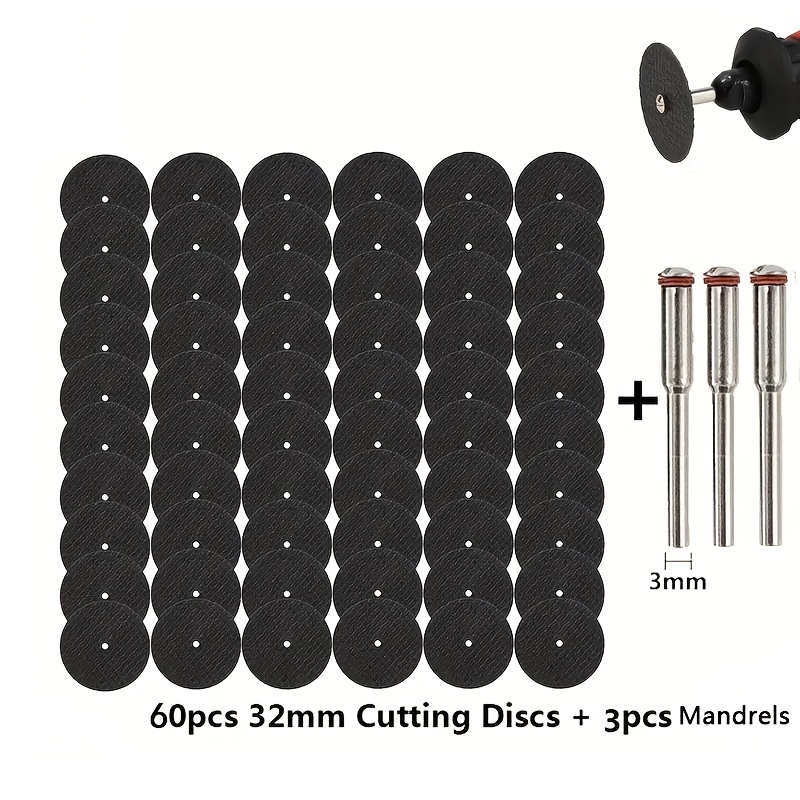 

63pcs Heavy-duty Cutting Disc Set For Rotary Tools - 1.25" Resin Wheels With Connecting Rod, For Metal, Wood & Plastic