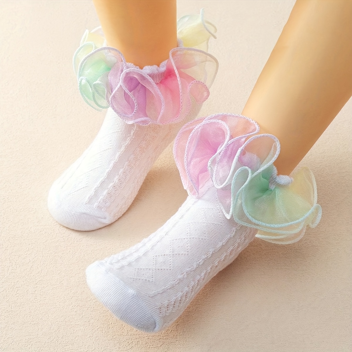 E-shop 1 Paar Mädchensocken in Mittel-Großer Größe mit Netzspitze Spitzenverzierung für Tanz Knöchel