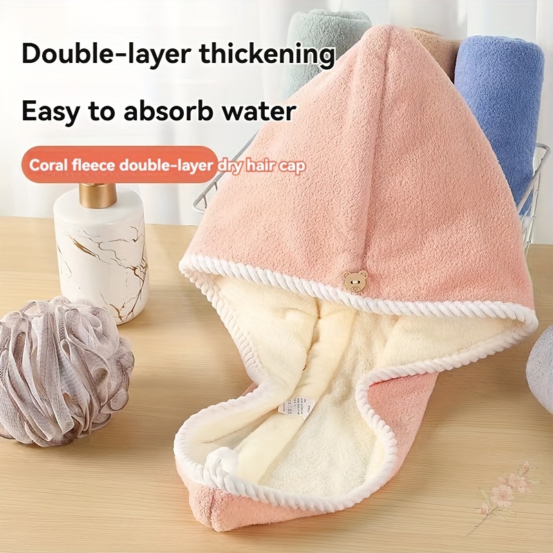 

Double-layered Double-color Thickened Hair Drying Cap, Coral Velvet , Water-soft And Quick-drying Towel