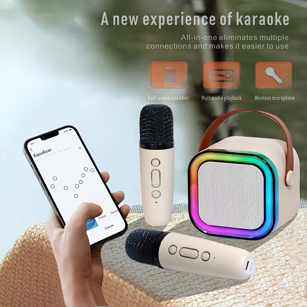k12 portable speaker with 2  microphones full range of categories birthday party karaoke duet artifact with led colorful light high aesthetic gift good     vacation   player