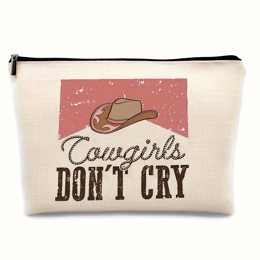 

Chic Cowgirl-themed Makeup Bag - Linen Zipper Pouch For Women, Perfect Gift For Western Enthusiasts & Rodeo Fans