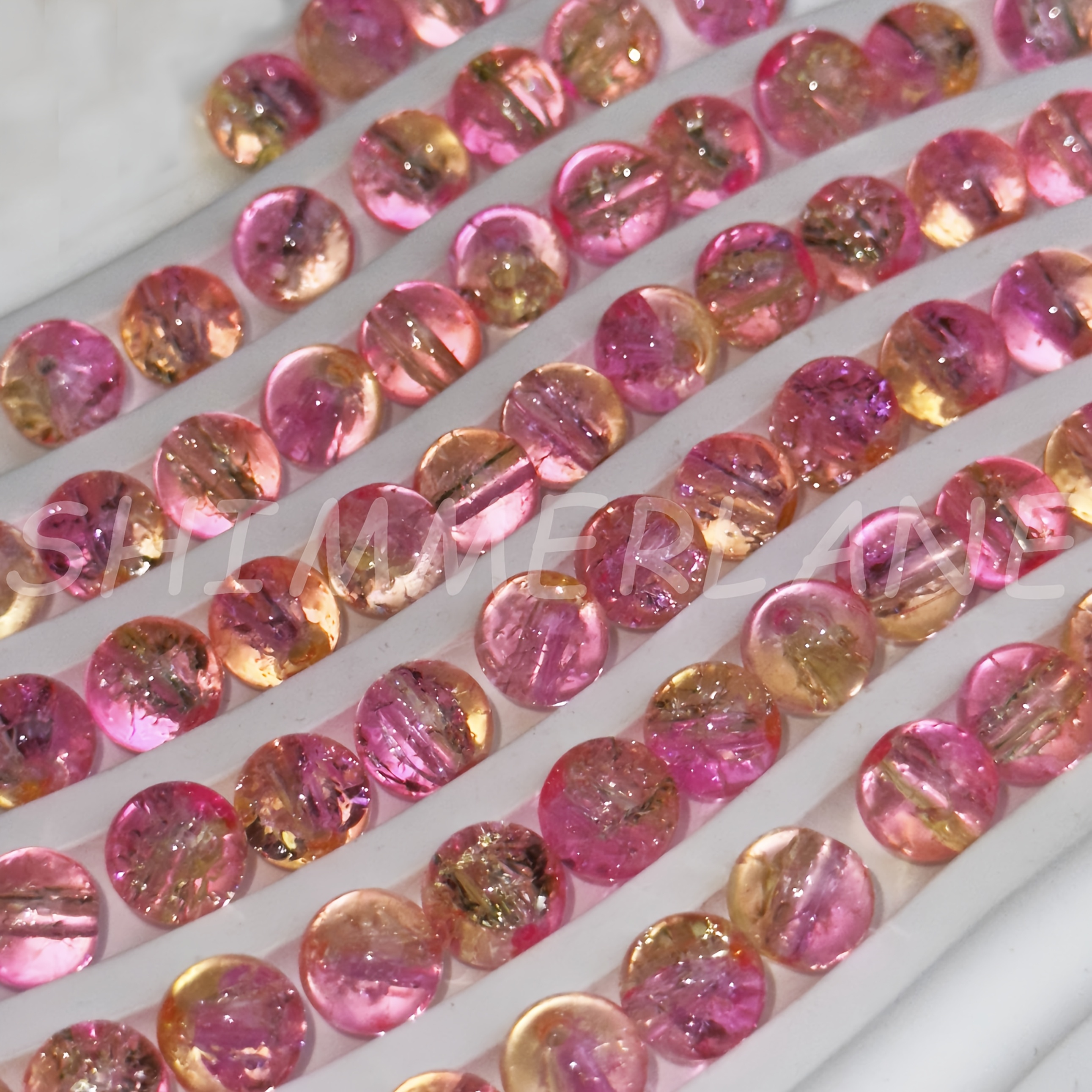 TEMU 44pcs 8mm Peach-coloured Glass Beads With A Crackled End, Ideal For Making Everyday Bracelets, Necklaces, Handmade Additions And Jewellery