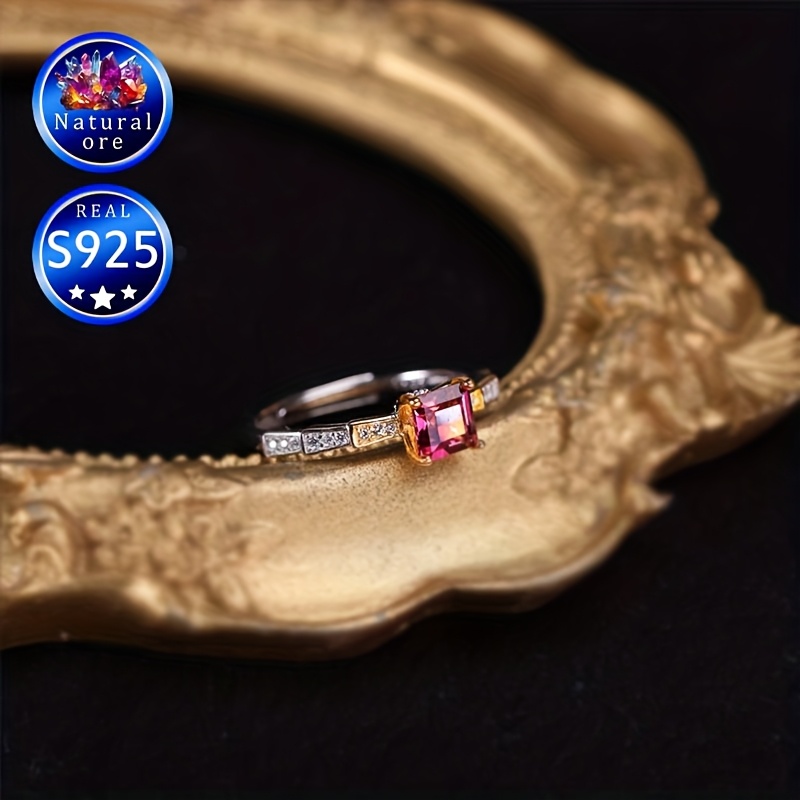 S925 Silver Red Garnet Gemstone Ring, Adjustable Gift for Her