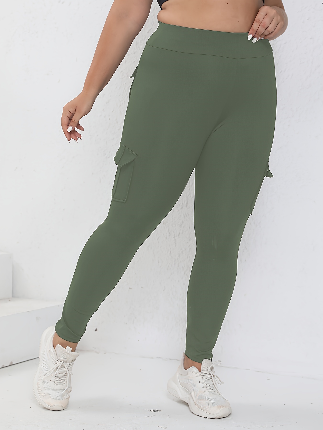 Plus Size Sports Leggings Women s Plus Solid High Temu United Kingdom