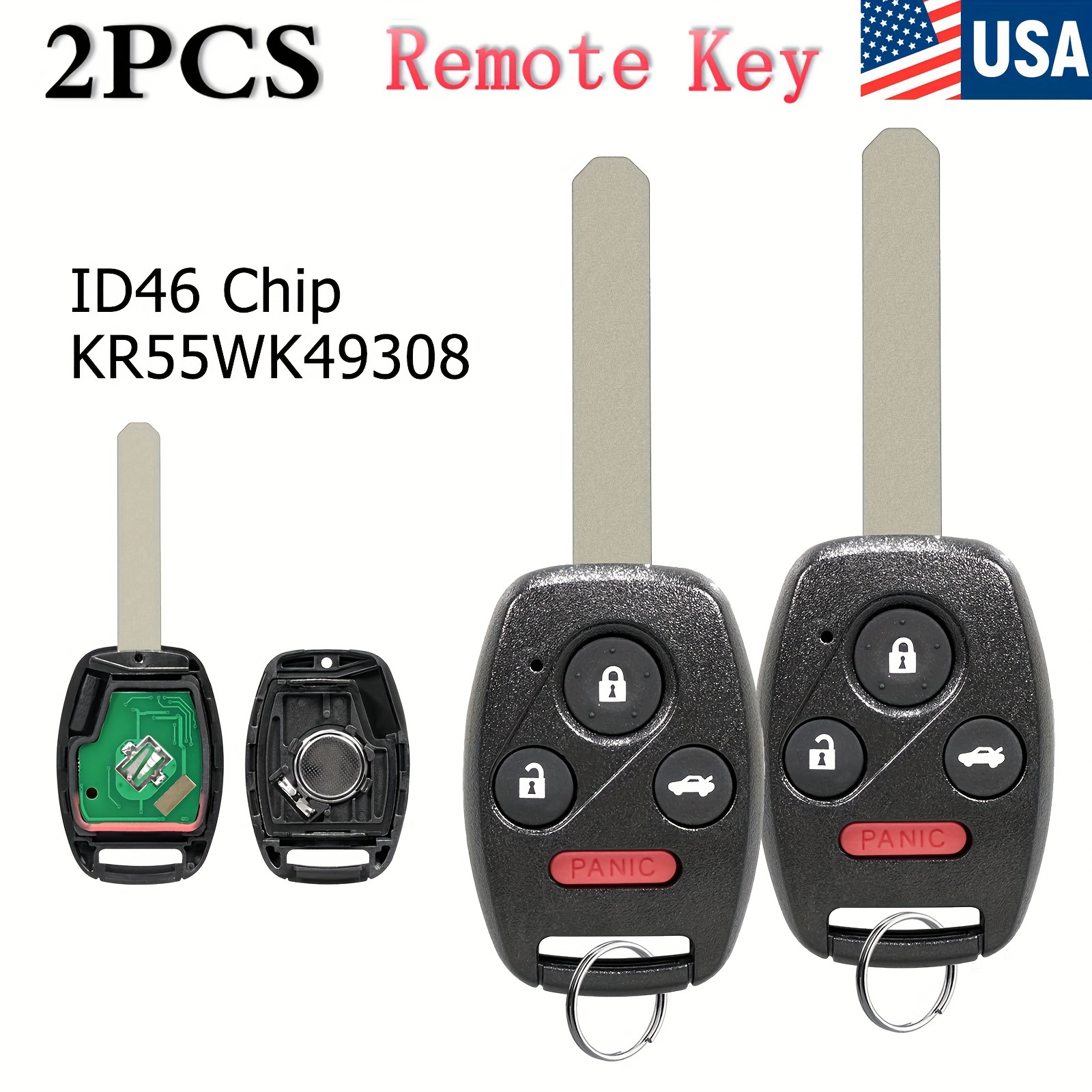 

2pcs Remote Car Key Fob 4 Buttons For Honda For Accord For Sedan For For Touring For Fcc Id Kr55wk49308