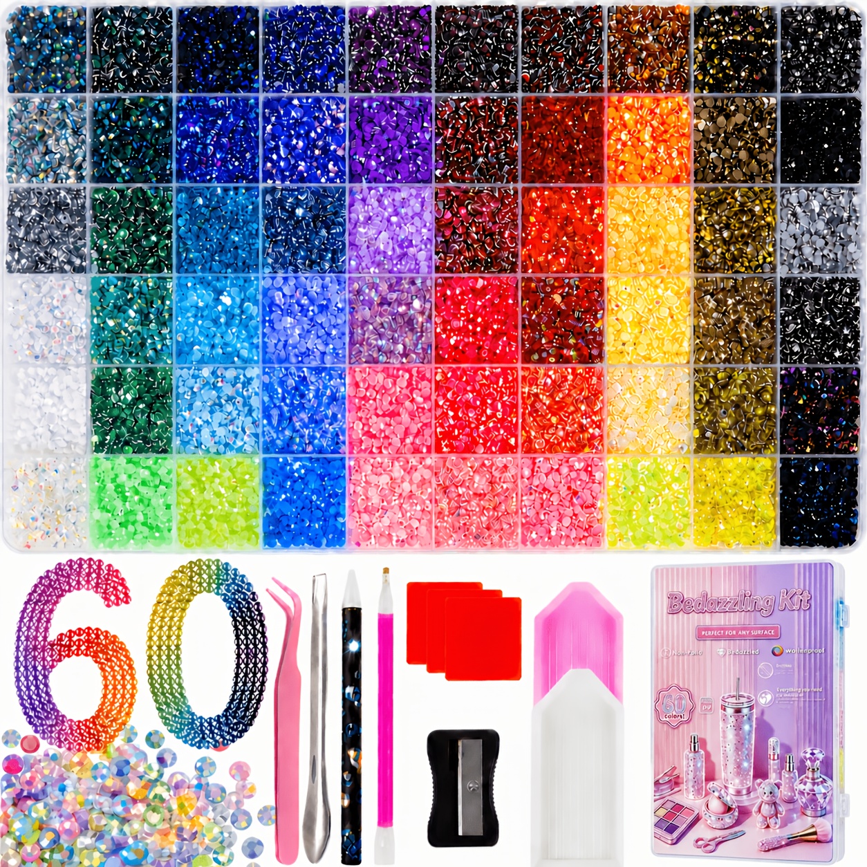 TEMU Bedazzling Kit 48000pcs 60 Colors Resin Jelly Rhinestones, Multicolor 3mm Flatback Gems For Art, Bedazzler Kit With Tools For Diy Nail Art
