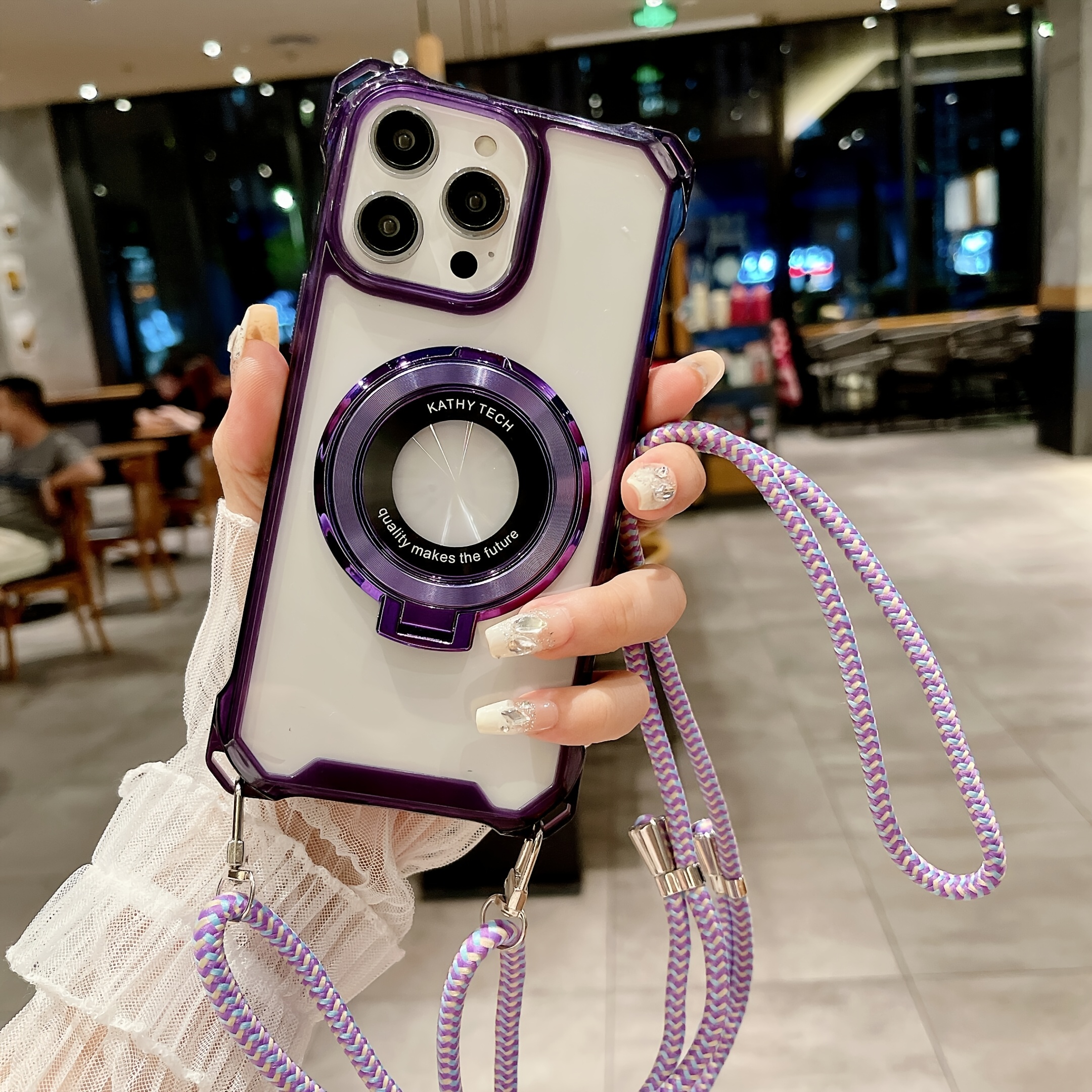 TEMU Phone Case: For , A Transparent Hanging Hole Integrated Phone Protective Case With A Rack For 13/14/15/16 Pro/pro Max