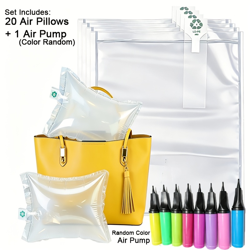 TEMU Purse Fillers To And Prevent Creases, 20pcs Purse Shaper Insert Pillows With 1 Air Pump (random Color), Handbag Organizer For Storage & Display