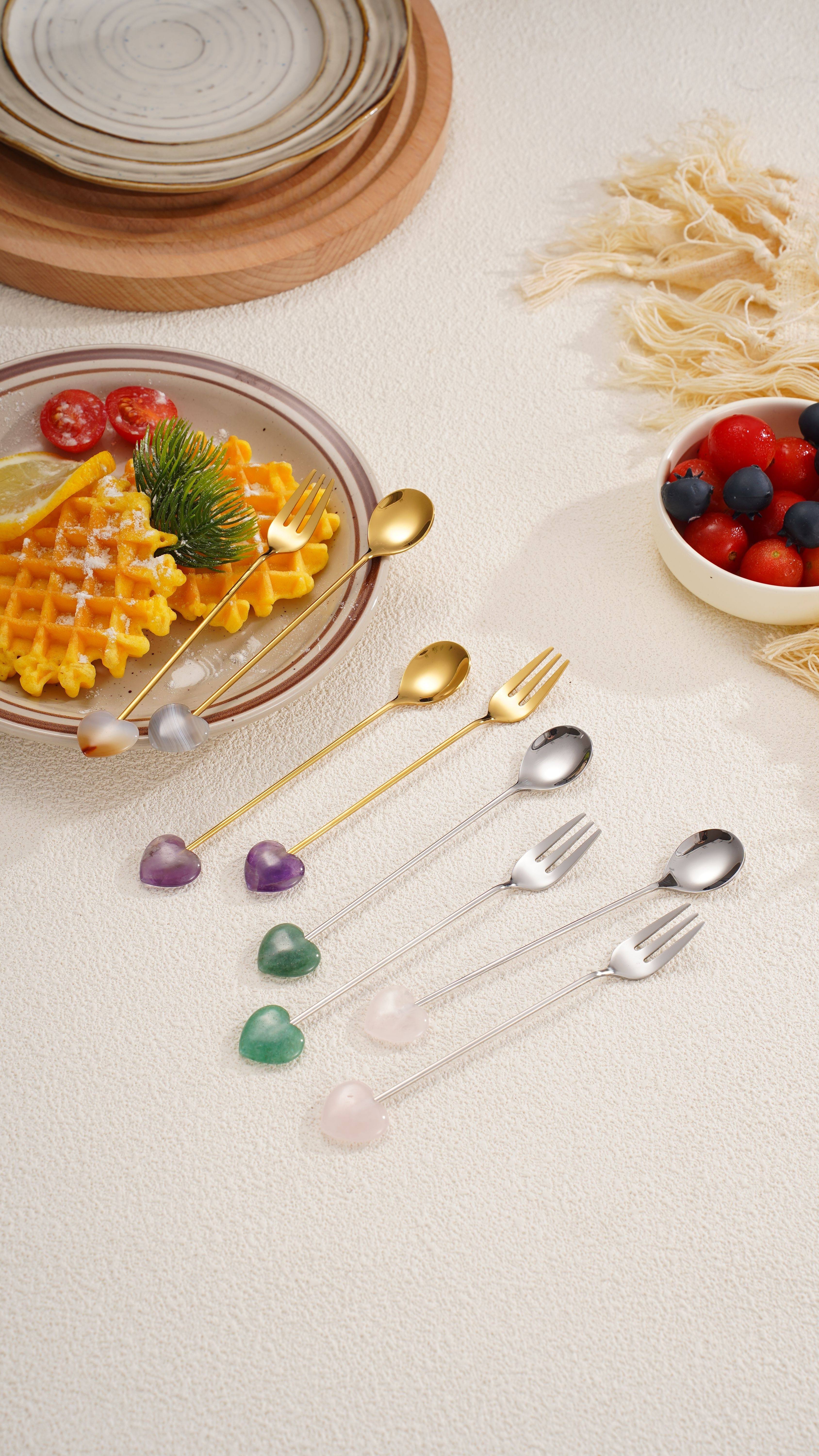 elegant stainless steel spoons with polished   shaped gemstones     a   to   tea desserts or appetizers suitable for christmas halloween easter hanukkah and thanksgiving details 6