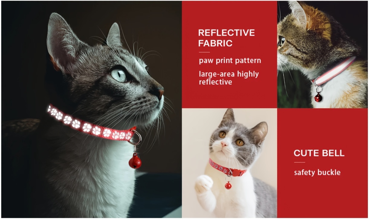 2pcs reflective cat collars with bells durable nylon   for kittens small dogs detachable accessory collars for cats Product details 2