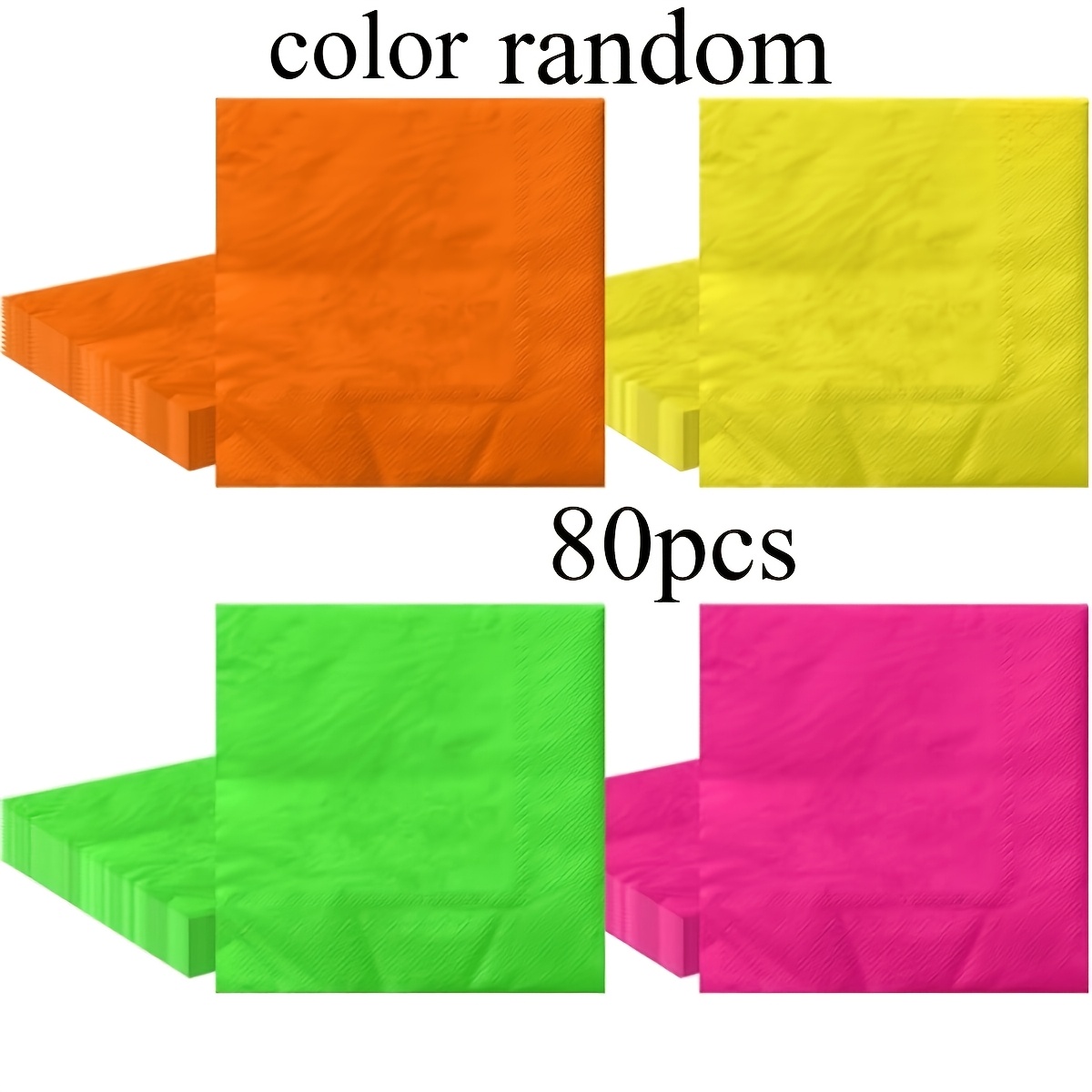 TEMU Lot de 80 serviettes, couleurs aléatoires - Serviettes jetables 4 couleurs phosphorescentes, fournitures de fête pour anniversaire, décorations