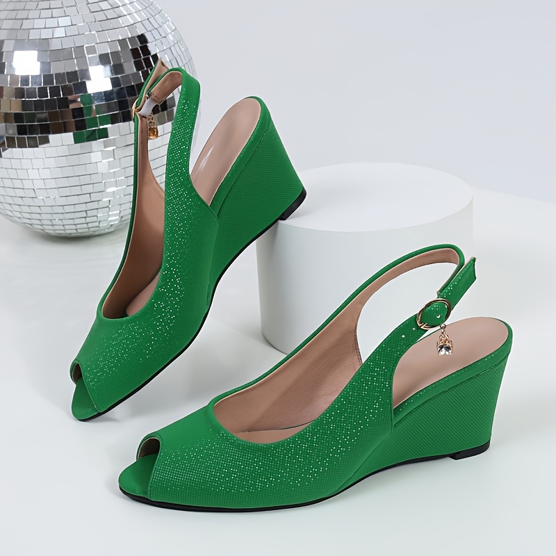 womens emerald green pointed toe wedge heel sandals slip Temu