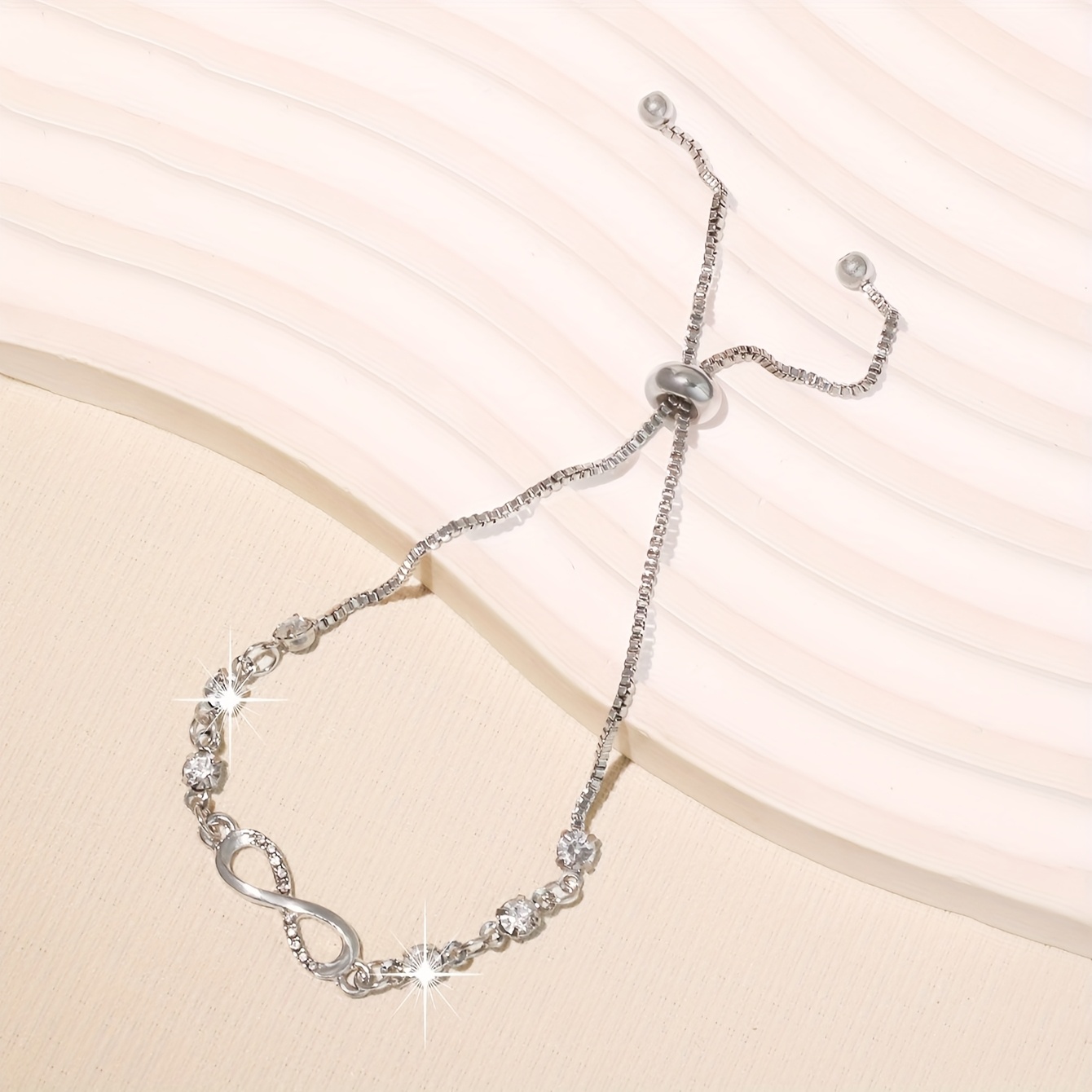 TEMU 1pc Women's Geometric 8-shaped Bracelet, Adjustable Pull-out Design, Elegant & Retro Style, Alloy Material, Perfect For Casual Attire & Special