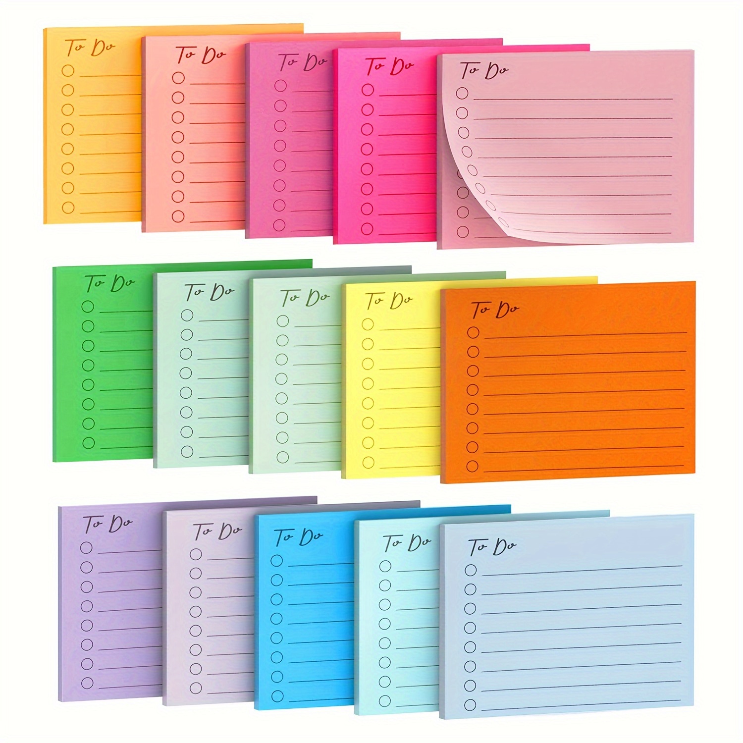 

15 Pack Lined Self-stick Notes With To-do Checklist, 750 Sheets Oblong Sticky Pads, Assorted Colors, For Office, Home, School, Meetings, And Study Essential