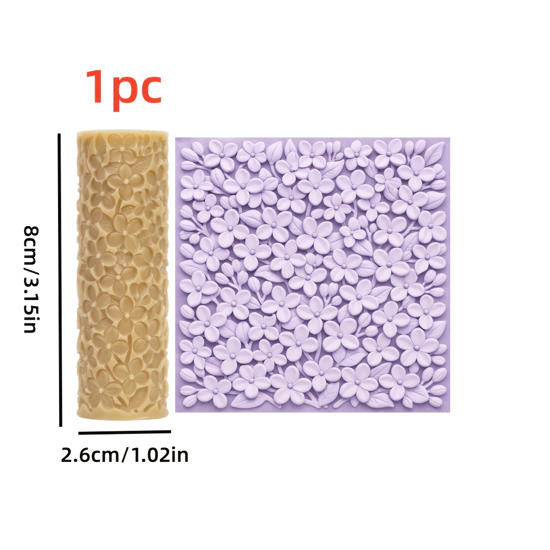 TEMU 1pc Of Lilac Flower Patterned Texture Roller - A Tool For Embossing Lilac Flower Designs, Suitable For Coasters, Ceramics, Pottery, Sculpture,