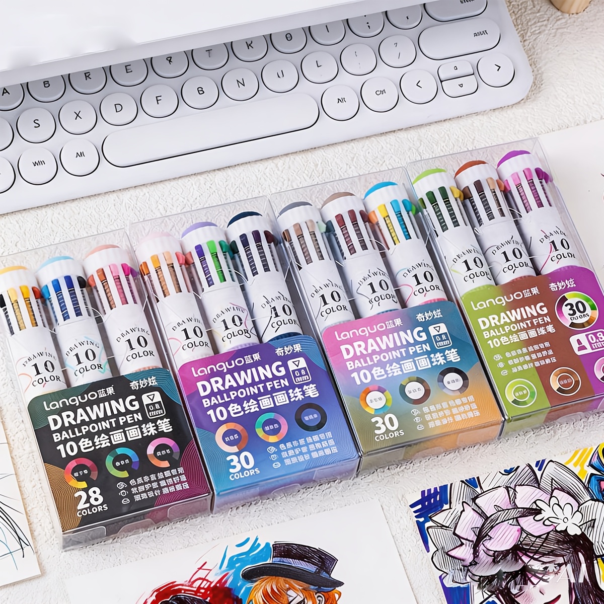 LANGUO 10-in-1 Ballpoint Pen Set, Quick Drying & Stackable Colors