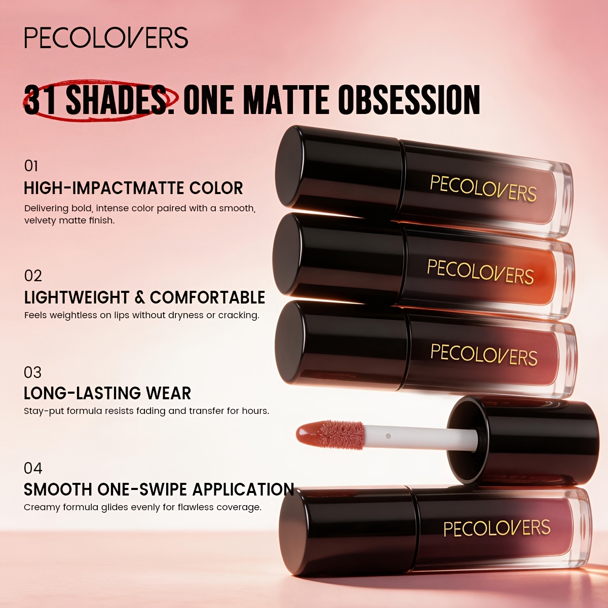 Round Tube Black Gradient Matte Lip Gloss, Quick Drying