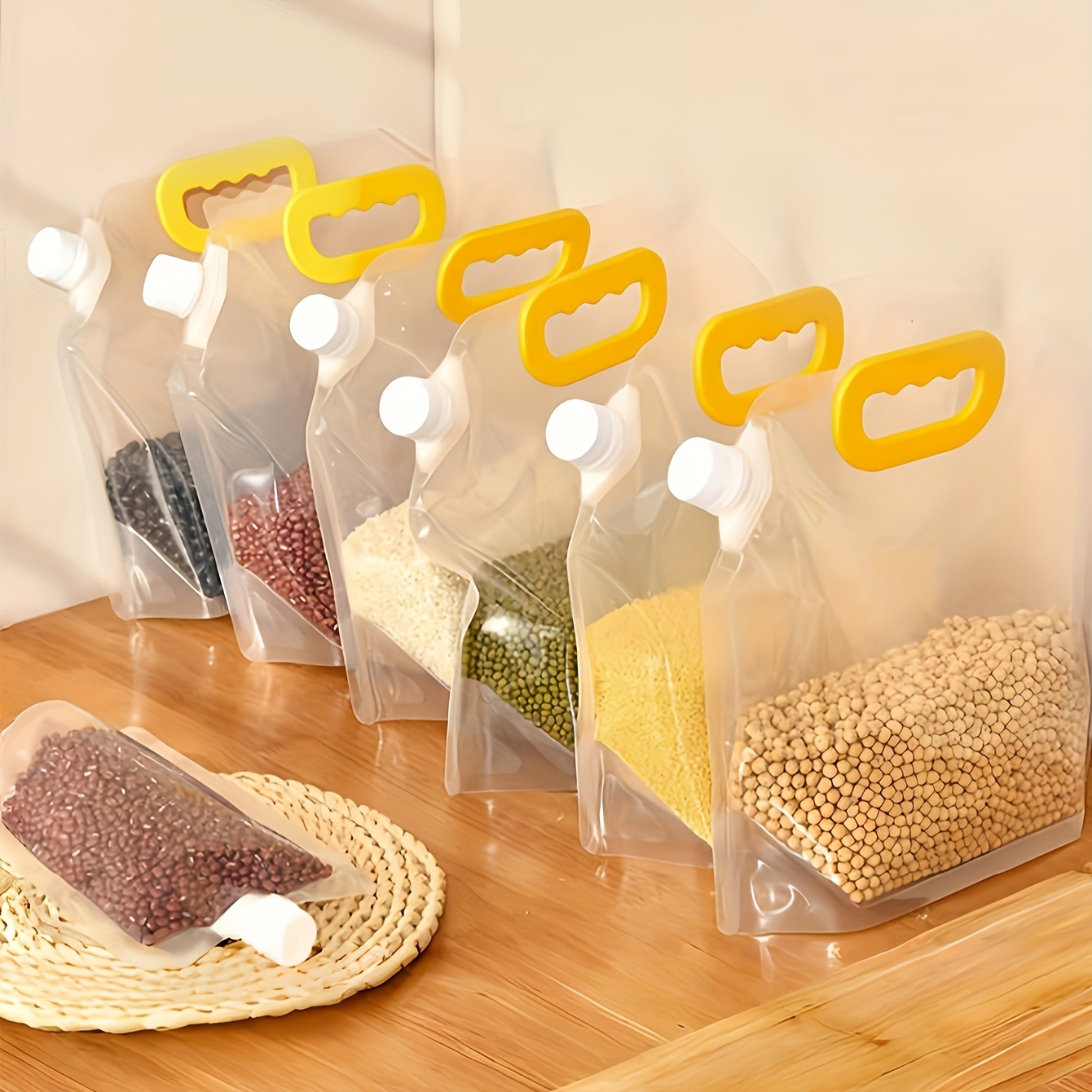 

5pcs Reusable Sealed Food Storage Bags Set - Large Capacity, Moisture And Insect Resistant, Kitchen Refrigerator Organizer For , Kitchen