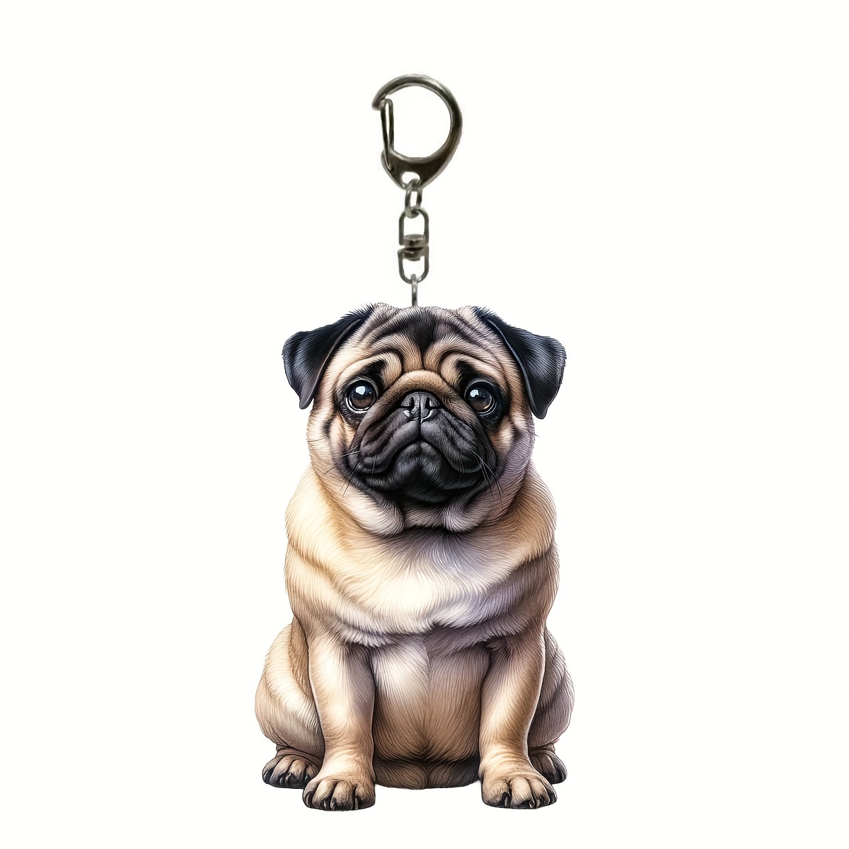 

2d Flat,stylish Acrylic Pug Dog Keychain - Cool & Fashionable Accessory For Men