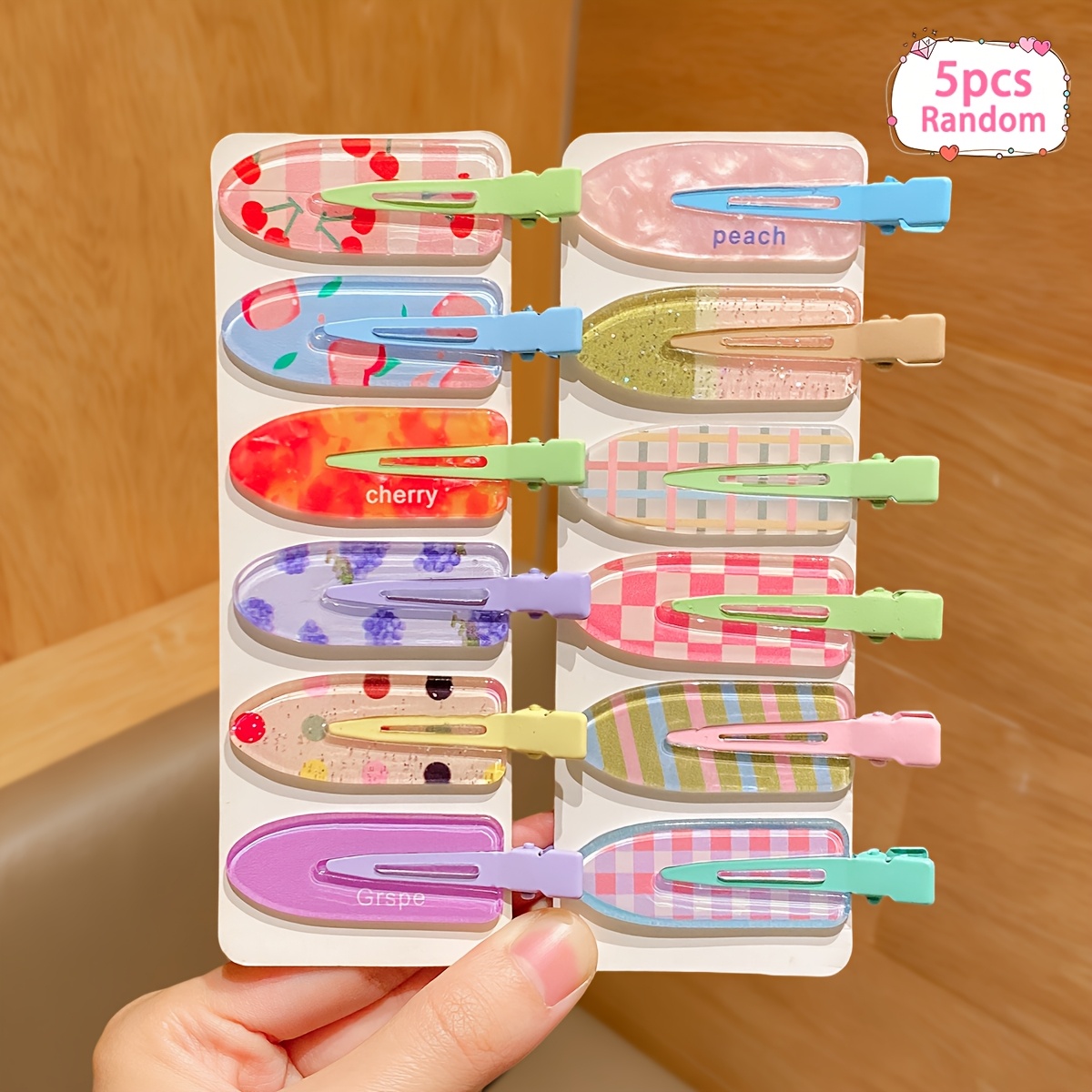TEMU 5pcs Women's Hair Accessories, Colorful Seamless Forehead Hair Clips, Makeup Clips, Random Styles, Fresh And Sweet With Multiple Patterns, Daily
