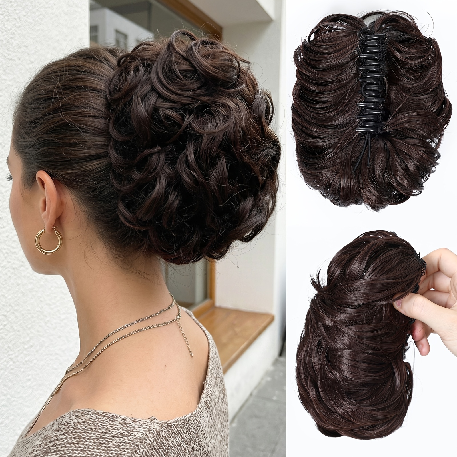 Image of Haircube Large Bun Accessory Suitable For Curly Hair - -resistant Fibers, Large Size, Shades (gray/black//blonde) - For Weddings, Parties, Daily Wear - Ideal For Middle-aged & Older Women