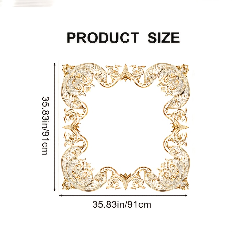 TEMU 2d Flat - 1pc Lightweight Soft Retro Style Golden Baroque Scrollwork Border Pattern Square Scarf - Suitable For Daily , Shopping, Bestie