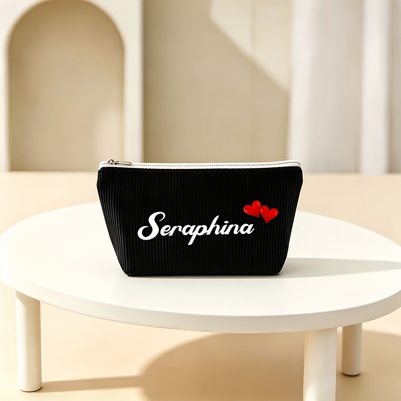 TEMU Trousse de toilette personnalisable 1 pièce, pochette à cosmétiques en velours pour femme avec base, personnalisation du nom avec double cœur, 8