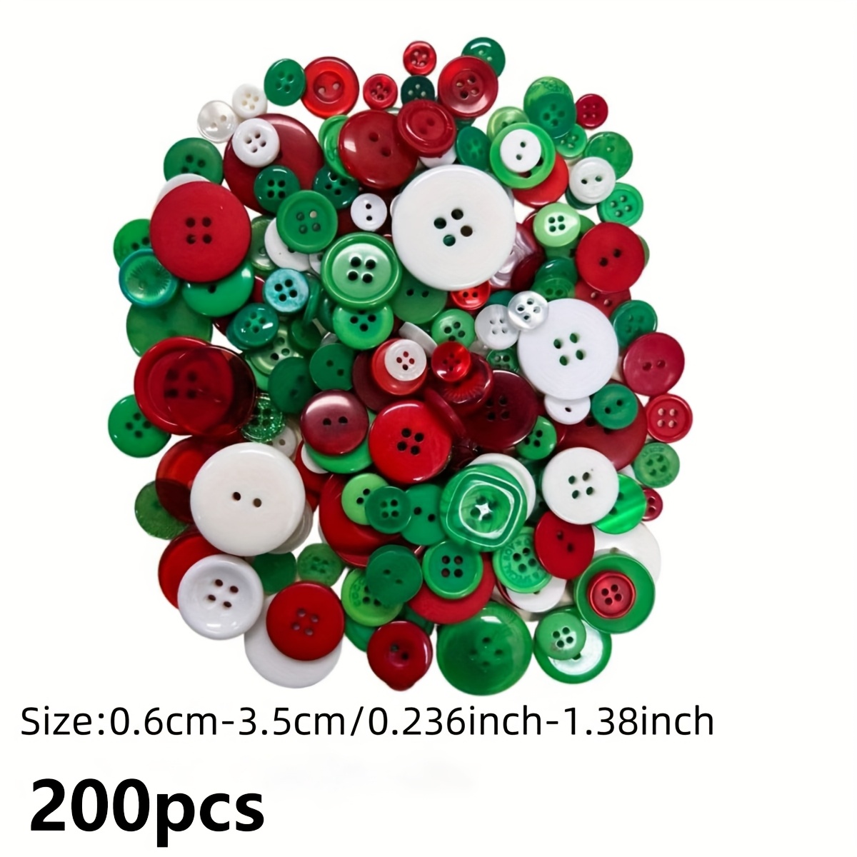 TEMU 200pcs Christmas Craft Buttons Mixed Red Green White Buttons Craft Various Sizes Buttons White Bulk