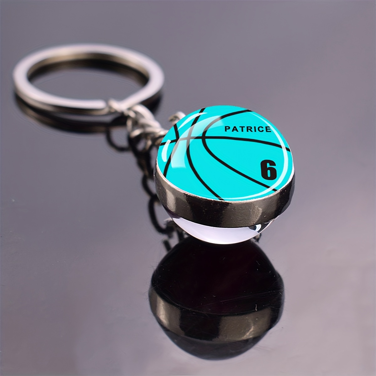 TEMU [customized] 1pc Custom Name & Numbers Basketball Keychain Personalized Customized Text Multicolor Double Sided Glass Ball Pendant Key Chain