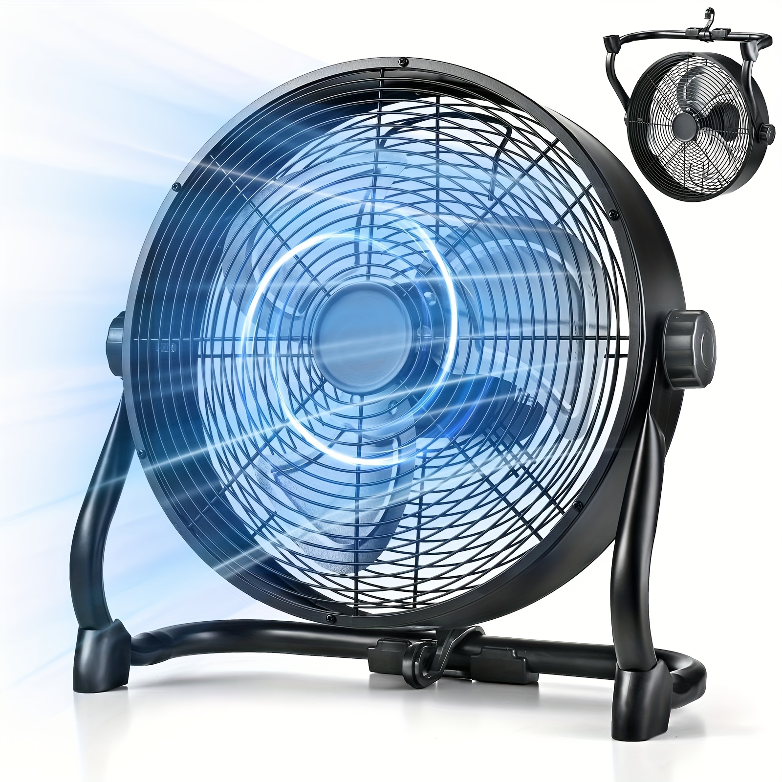 TEMU 12" Battery Powered Fan, Portable Rechargeable Cordless Fan, 360° Tilt, 9 Wind Speed, 20h , Hook Design, High Velocity Heavy Duty Fan For
