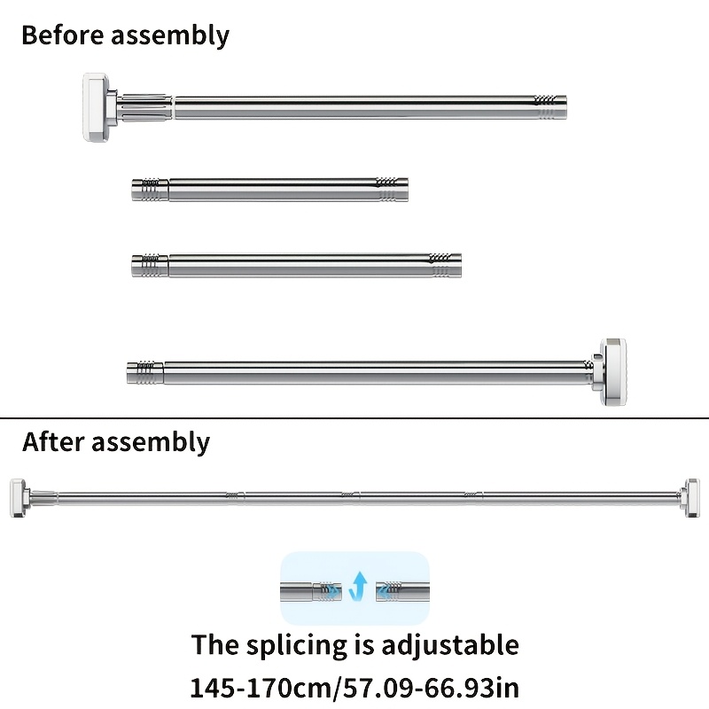 TEMU Adjustable Tension Rod | Stainless Steel With Plastic Ends, , No Drilling Required, Suitable For Shower Curtains, Curtains, Door Curtains,