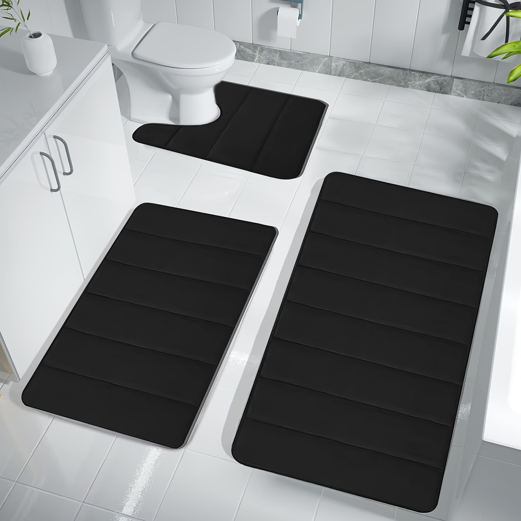 

Foam Bath Mat Set Bathroom Rugs For 3pcs Absorption Nonslip Thickmachine Washableeasier To Dry