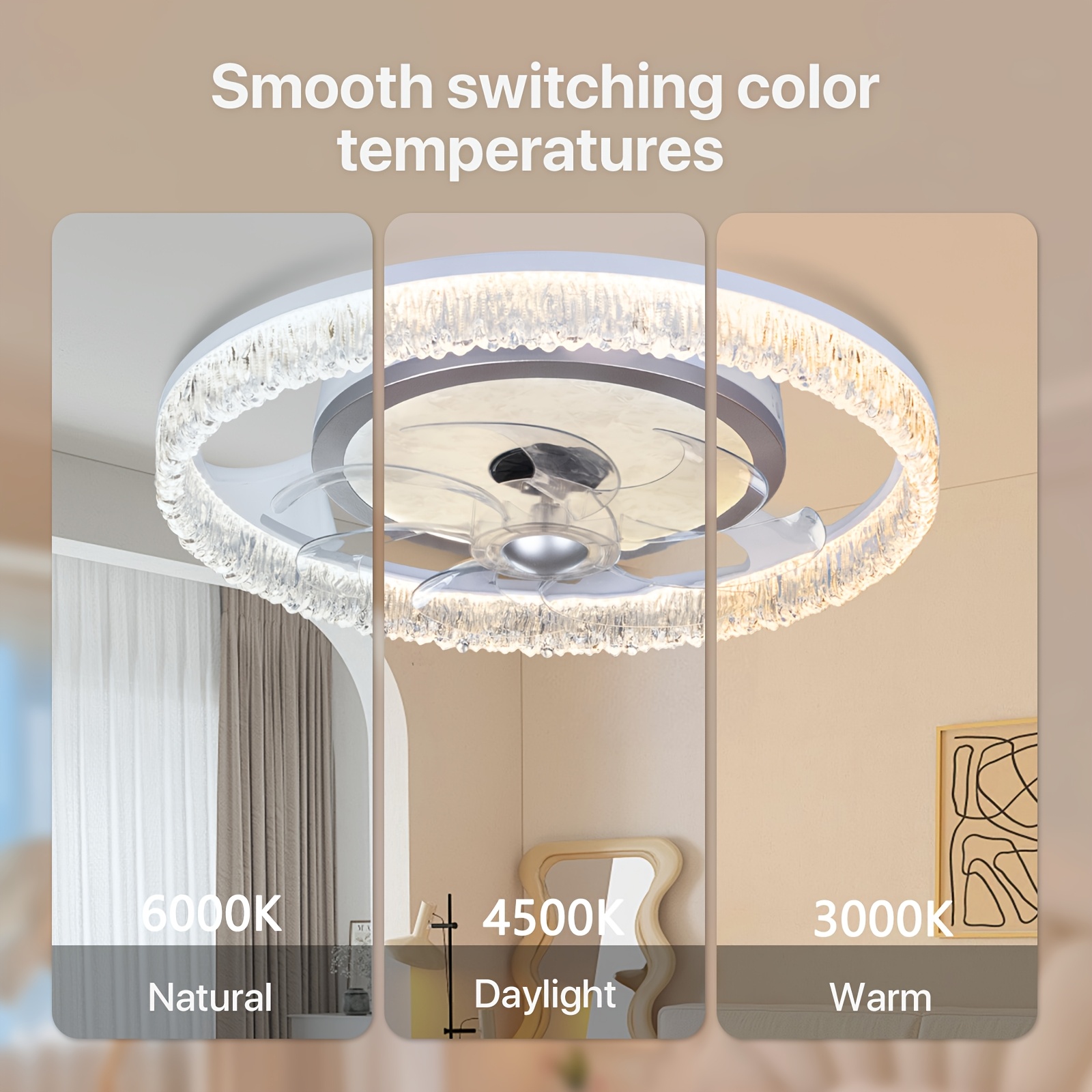 ceiling fan with light low profile ceiling fans with remote control flush mount ceiling fan 3 color 6 speed led fan light for bedroom living room kitchen dining room Product details 3