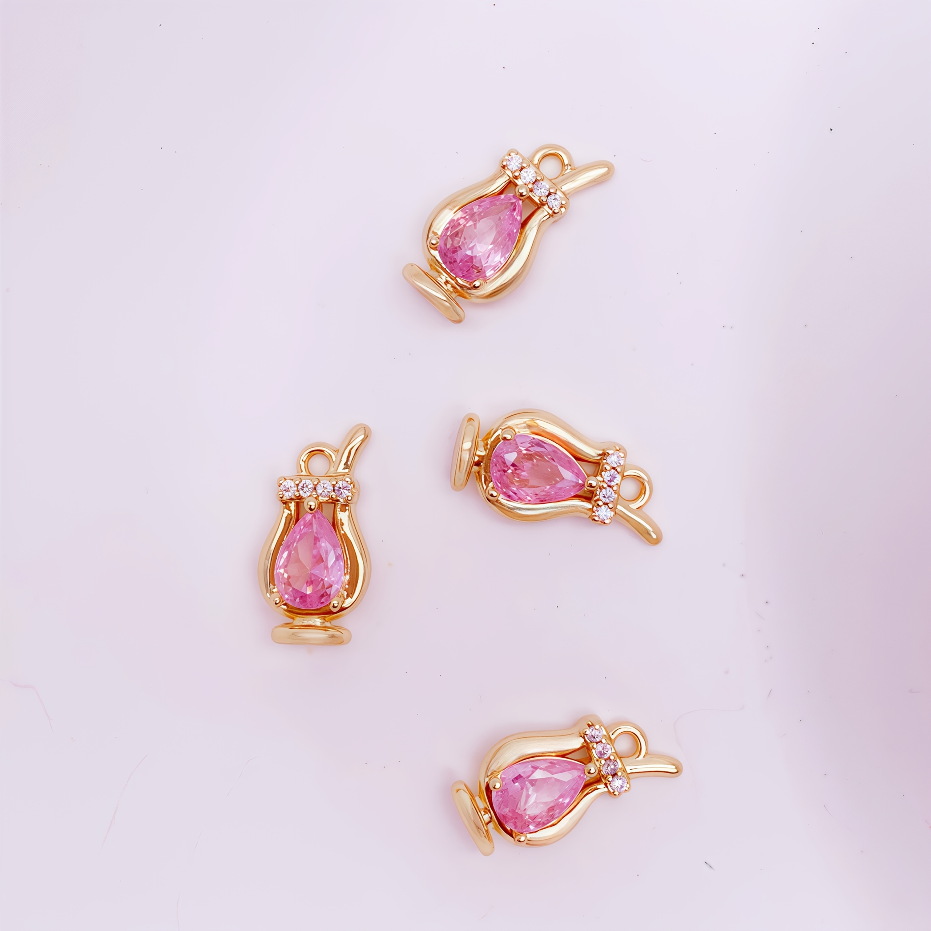 TEMU 4 Fashionable And Elegant Cocktail Glass-shaped Charms For Juice Glasses, 18k Gold Plated Golden-plated Copper With Pink Synthetic Cubic