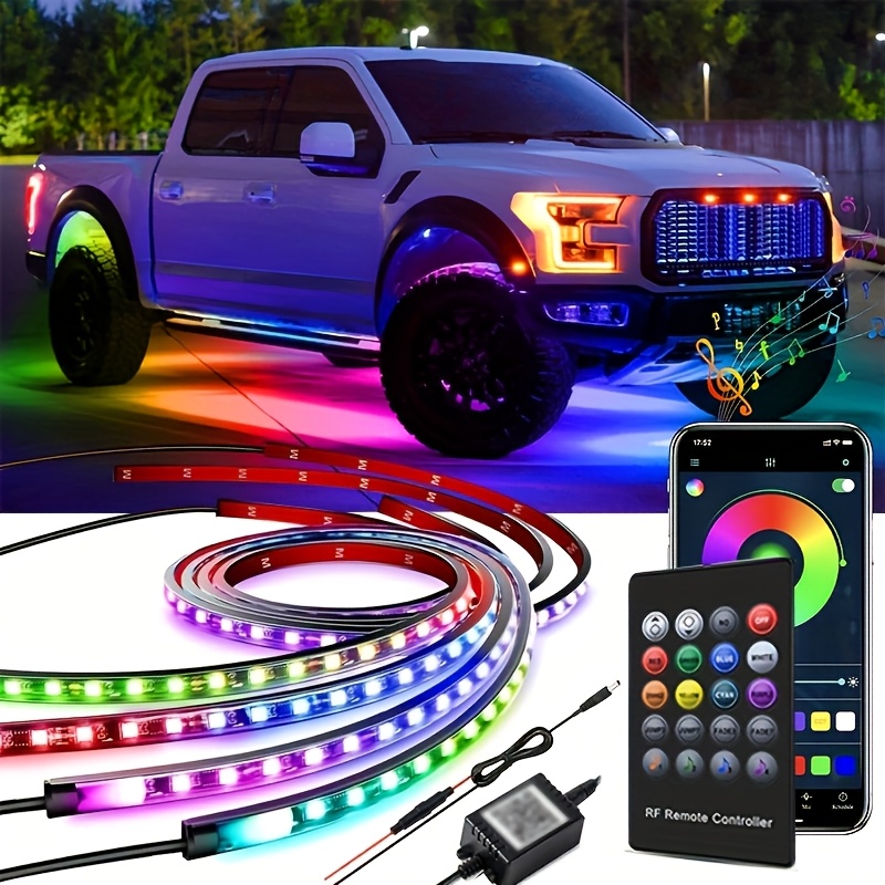 TEMU 2025 Rgb Led Car Bottom Light Strip, Off-road Rzr Suv Atv Utv High-brightness Neon Kit, With Voice Control Function And Remote Control, Hardwired 12v, Wireless Remote Control, Battery-free