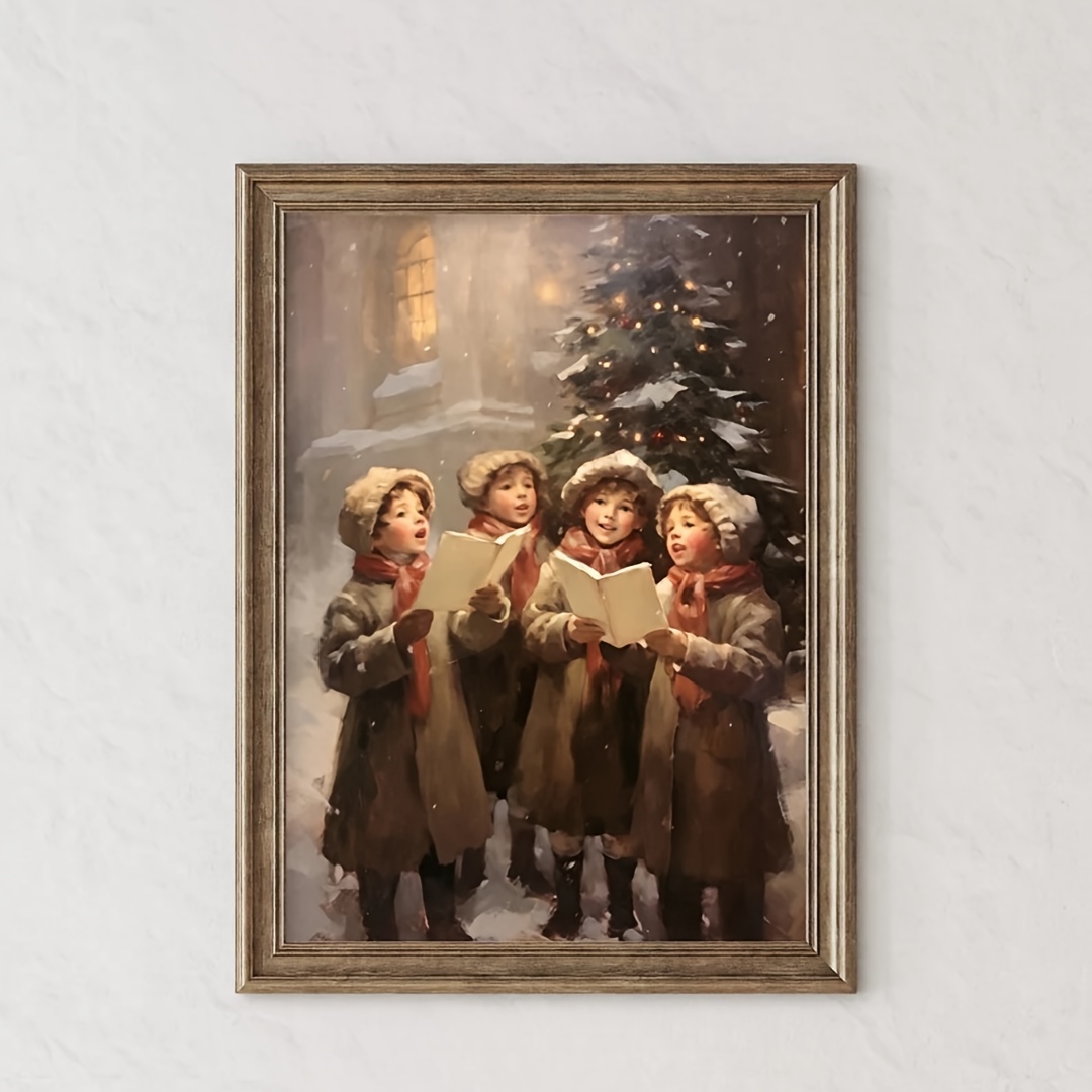 

Vintage Christmas Canvas Wall Art Print - Frameless Festive Winter Scene Decoration For Living Room, Office, And Modern Apartment - 1pc