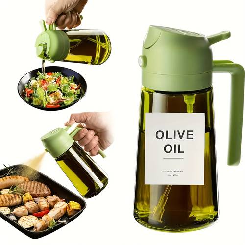 Garrafa de Spray de Óleo e Vinagre com Tampa Automática 2-em-1 e Pulverizador de Névoa - 16oz/470ml Dispensador , Plástico Durável para Cozinhar, Molho de Salada, Churrasco, Fritadeira a Ar, Assar - Operação com Um Toque, Sem Vazamentos