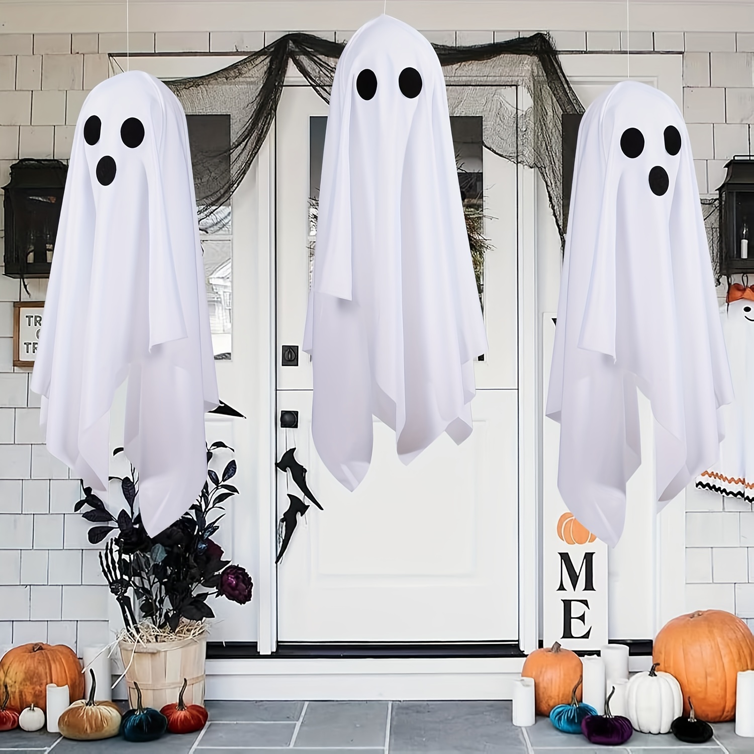 TEMU Outdoor Halloween Decorations For The Garden, Including Hanging Decor Made Of White Cloth, Suitable For Indoor And Outdoor Halloween