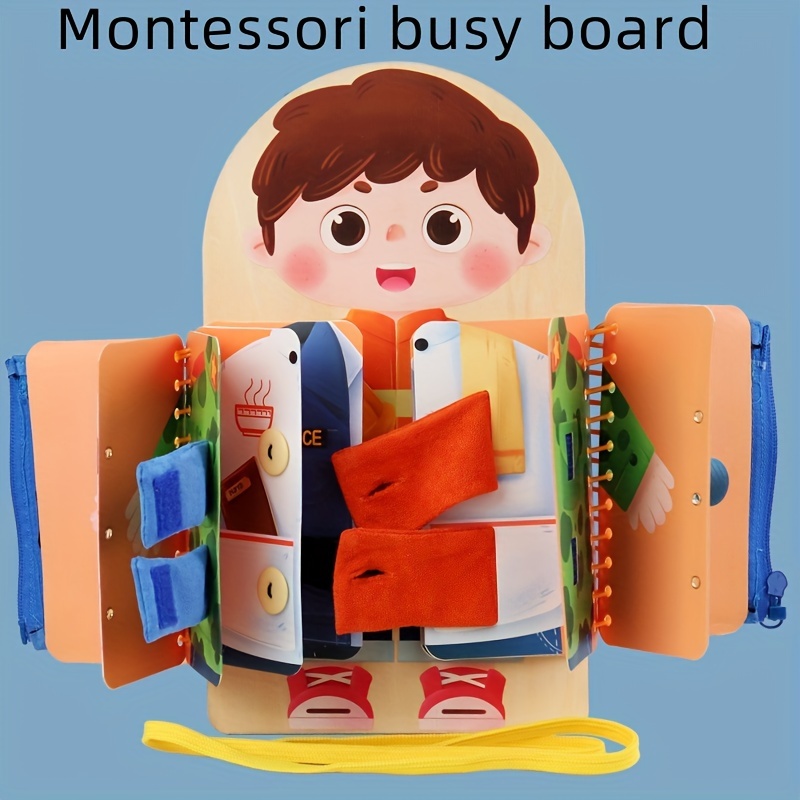 

Wooden Multi-layer Busy Board Toys, Montessori Early Education Educational Toys, Practice Wear Clothes Buckle Button Pull Zipper Lace Up Shoelaces Life Skills Training Aids