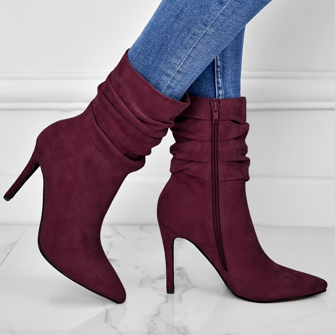 Damen Spitzschuh Ultra-High Stiletto Stiefel Schmale Knöchel- bis  Wadenhohe Stiefeletten mit Reißverschluss, Ganzjahres-Obermaterial  Rutschfeste