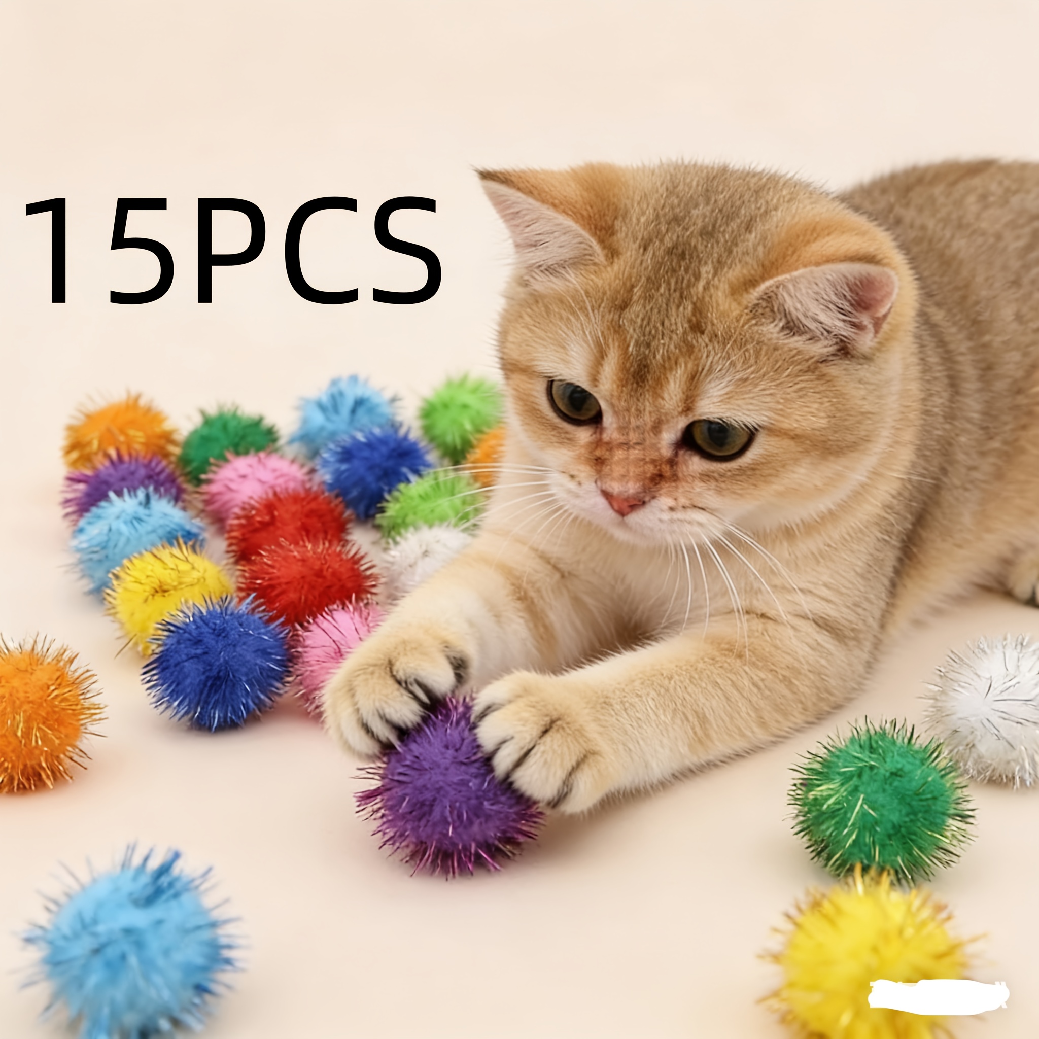 TEMU 15pcs Cat Teaser Toy Set With Glitter Balls, Random Colors, Durable And Bite-resistant For Relax And Entertainment. Perfect For Kittens' Interactive Play, No Batteries Required