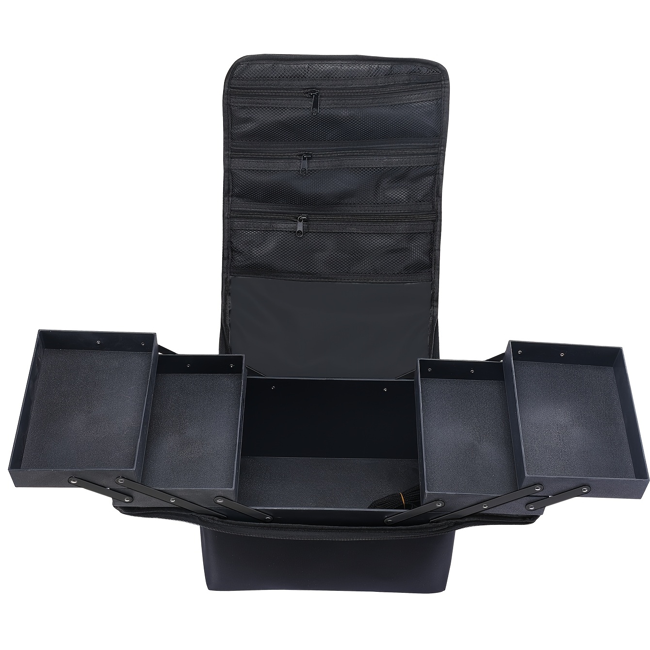 Image of Travel Makeup Storage Case Professional Large Makeup Carrying Train Case 4 Tier Adjustable Dividers Portable Travel Makeup Artist Organizer Storage Bag